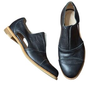 All Black Leather Cutout Flats - Black - Size 36